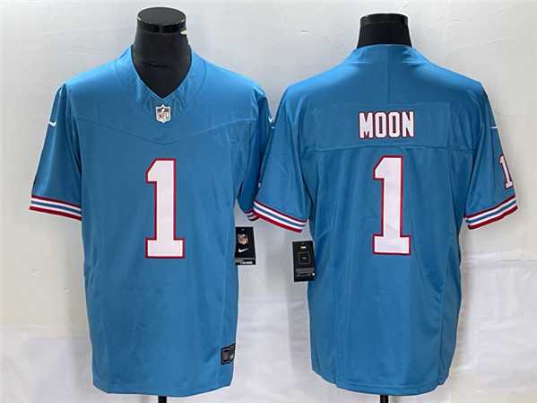 Mens Tennessee Titans #1 Warren Moon Light Blue 2023 F.U.S.E. Vapor Limited Throwback Stitched Football Jersey